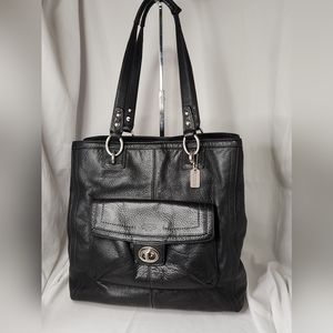 EUC COACH LARGE BLACK PEBBLED LEATHER PENELOPE TURN LOCK TOTE #B1282-F19264